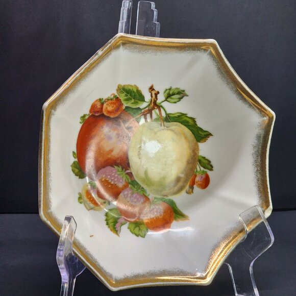 Vintage Trimont Ware Japan Porcelain Bowl Handpainted Fruit 7'' Gold Trim - Picture 4 of 9